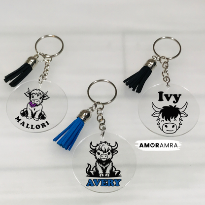 Personalized Highland Cow Keychain