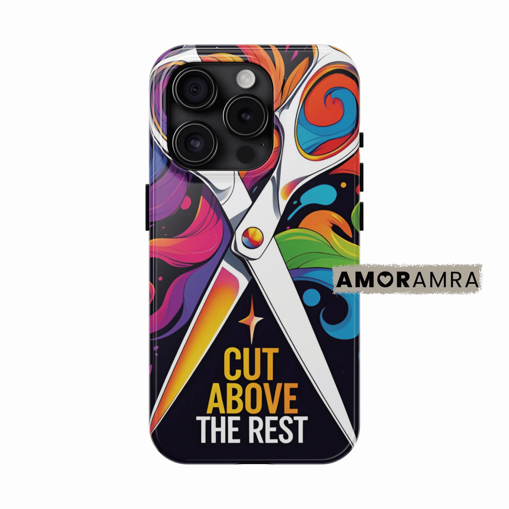 Phone case with colorful design and 'Cut Above The Rest' text, Snip in style with this chic iPhone case designed for hair stylists, barbers, and salon queens. Featuring sleek shears and a swirl of sass, it's the ultimate accessory for anyone who lives by the cut. Fun, fierce, and perfect for showing your love for the craft even on your days off.