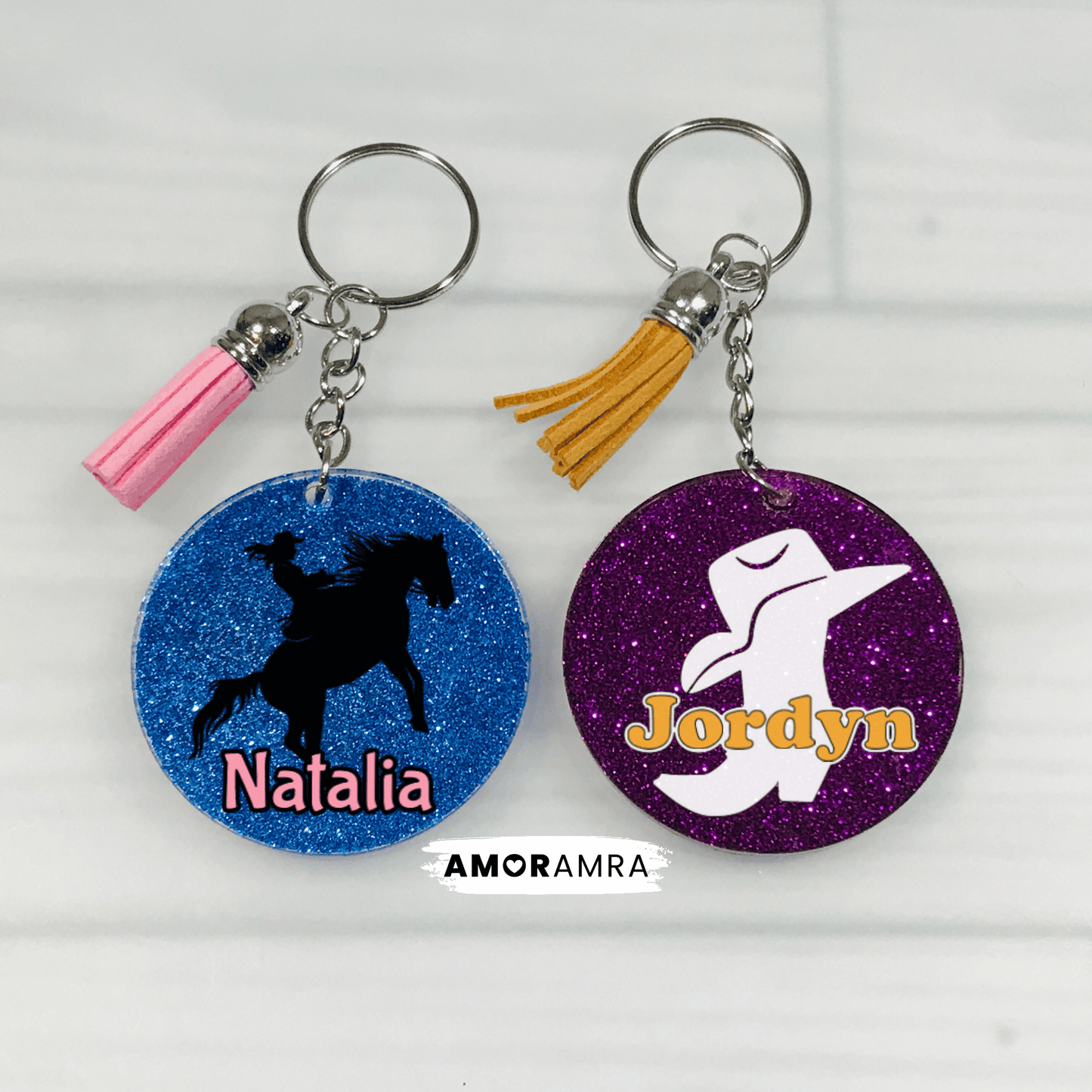 Personalized Glitter Horse Keychain