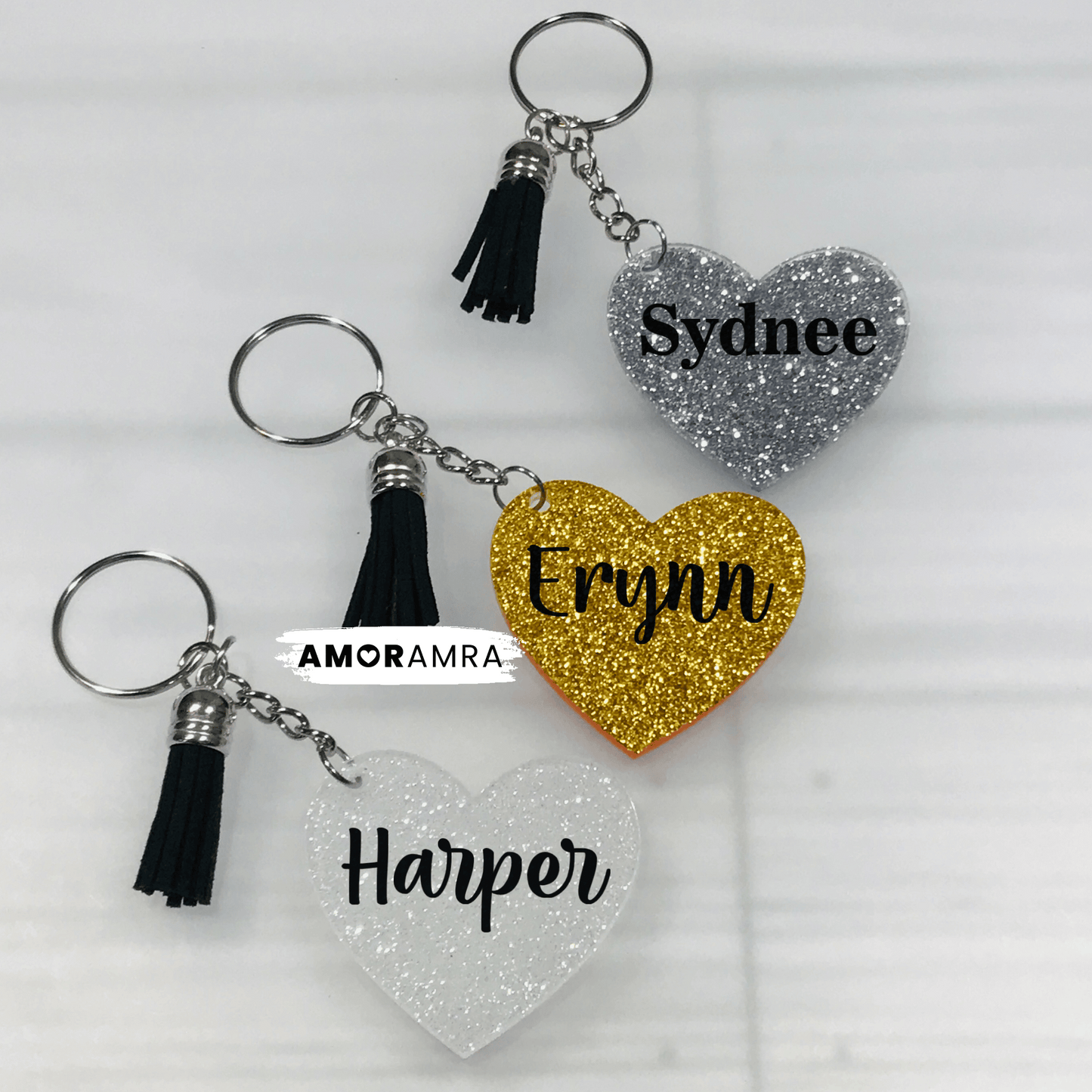Personalized Glitter Heart Keychains - Amor Amra