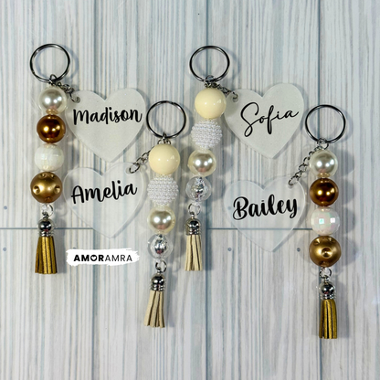 Personalized Beaded Heart Keychain