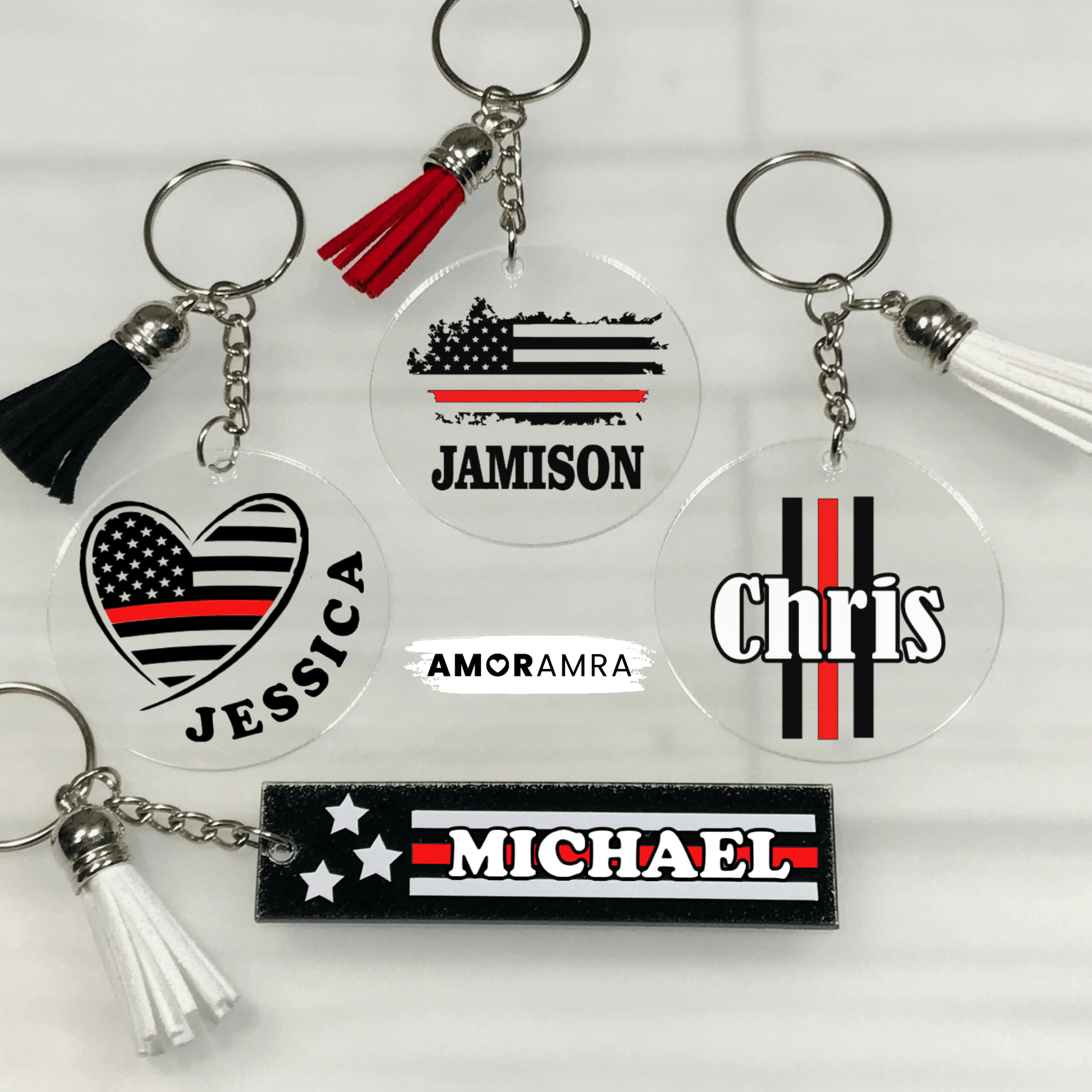 Personalized Thin Red Line Keychain, Personalized Firefighter Keychain, Thin Red Line Gift, Fire Services Gift, TRL Gift, Fire Marshal Keychain Gift, paramedic keychain, paramedic gift, thin red line flag keychain gift, first responder gift