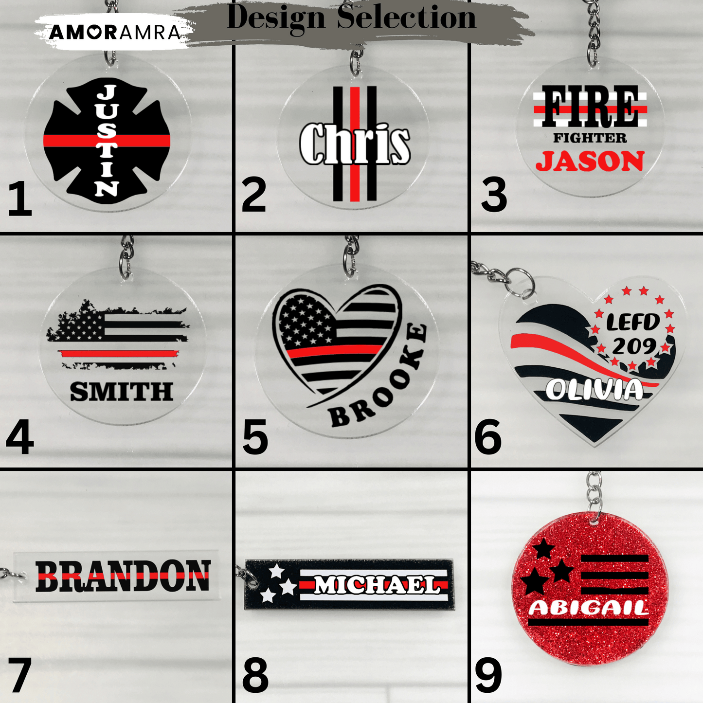 Personalized Thin Red Line Keychain