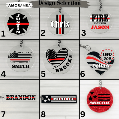 Personalized Thin Red Line Keychain