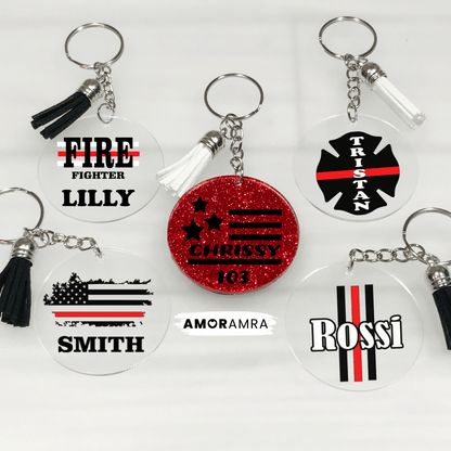 Personalized Thin Red Line Keychain