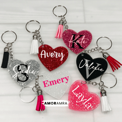 Personalized Glitter Heart Keychains - Amor Amra