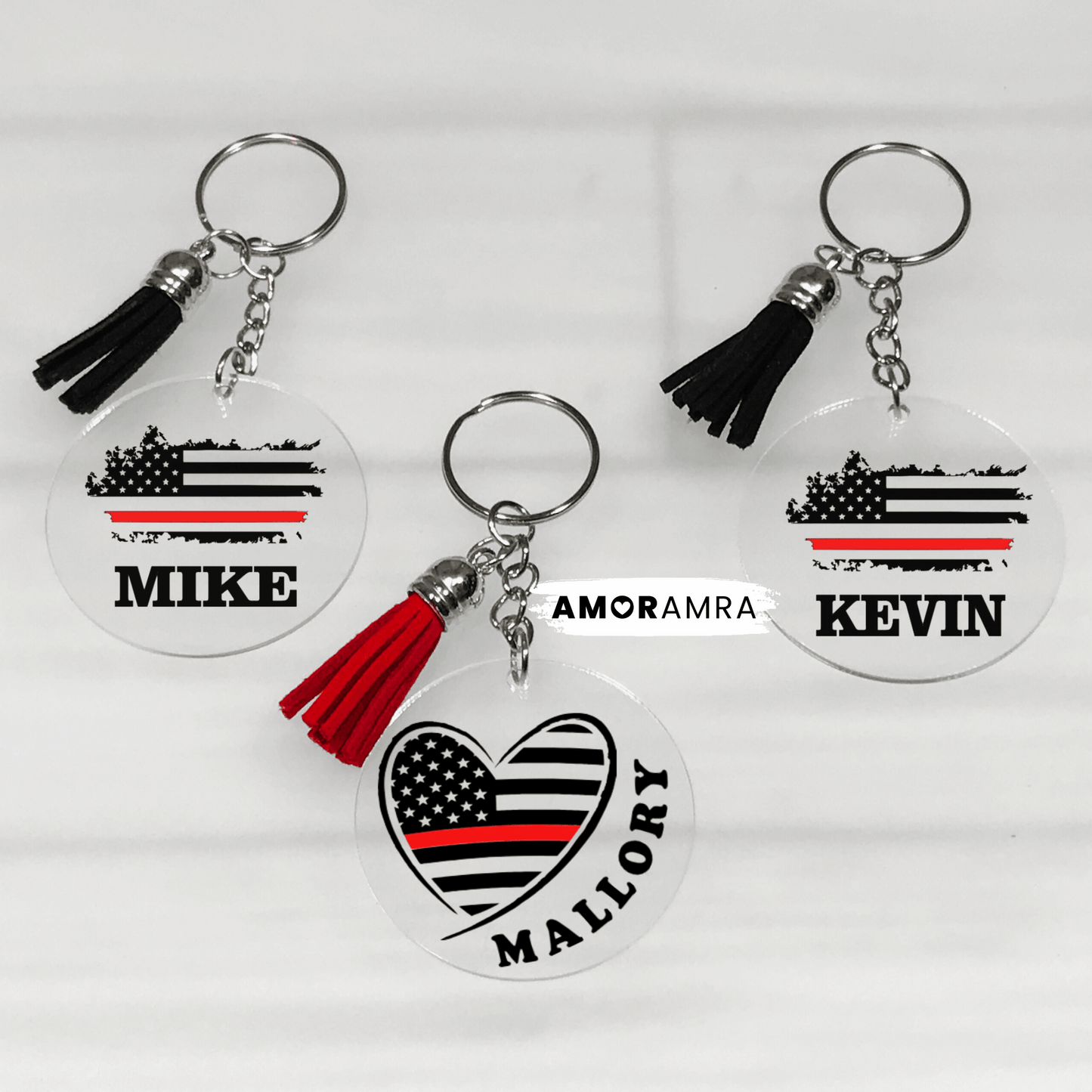 Personalized Thin Red Line Keychain