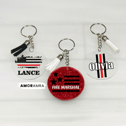 Personalized Thin Red Line Keychain