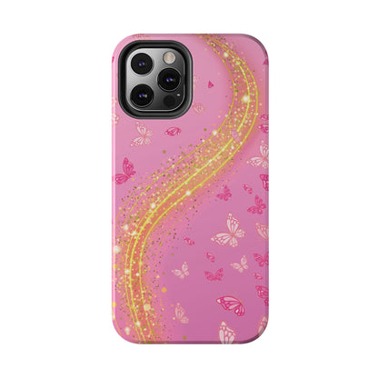 Pink Butterfly Gold Glitter Swirl iPhone Case