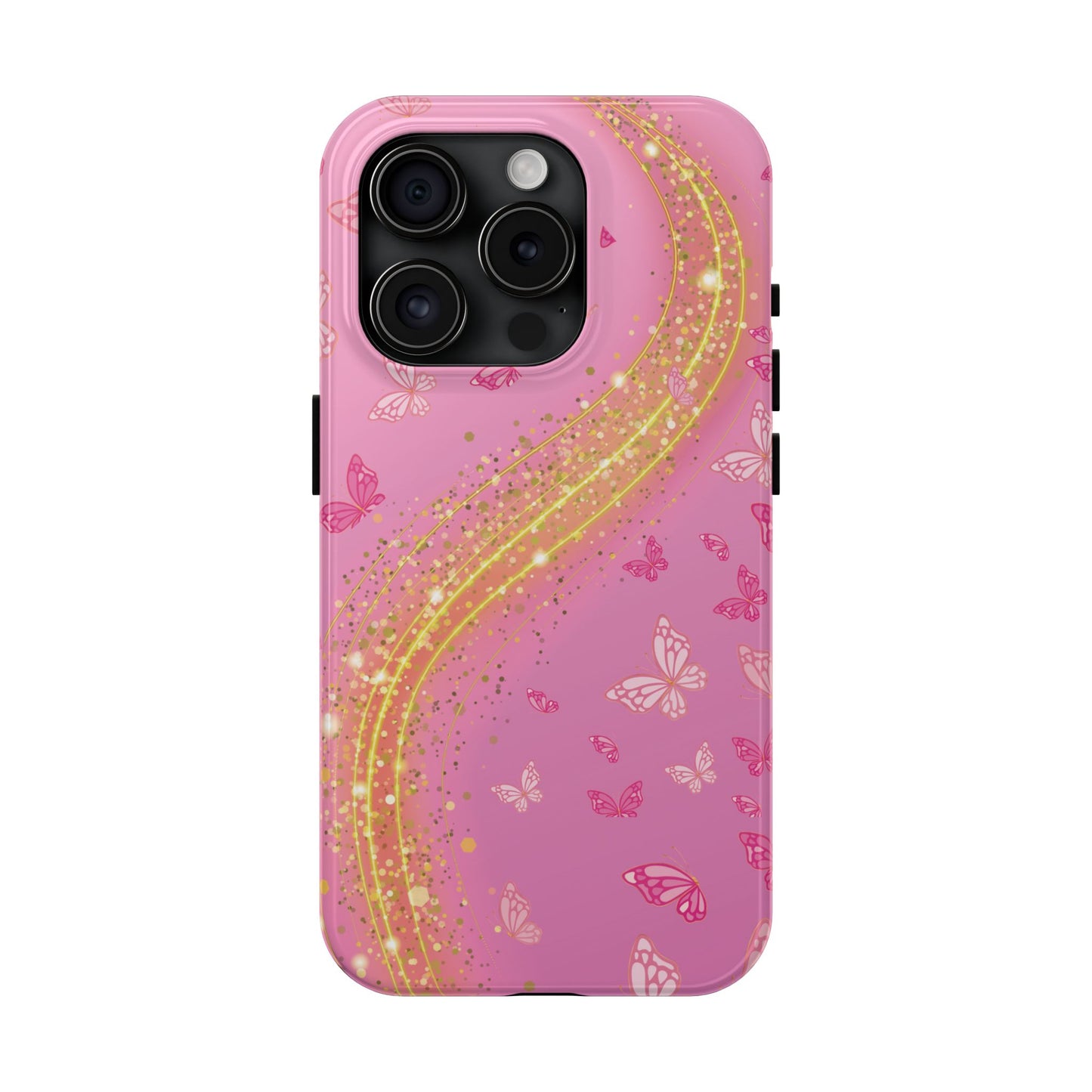 Pink Butterfly Gold Glitter Swirl iPhone Case