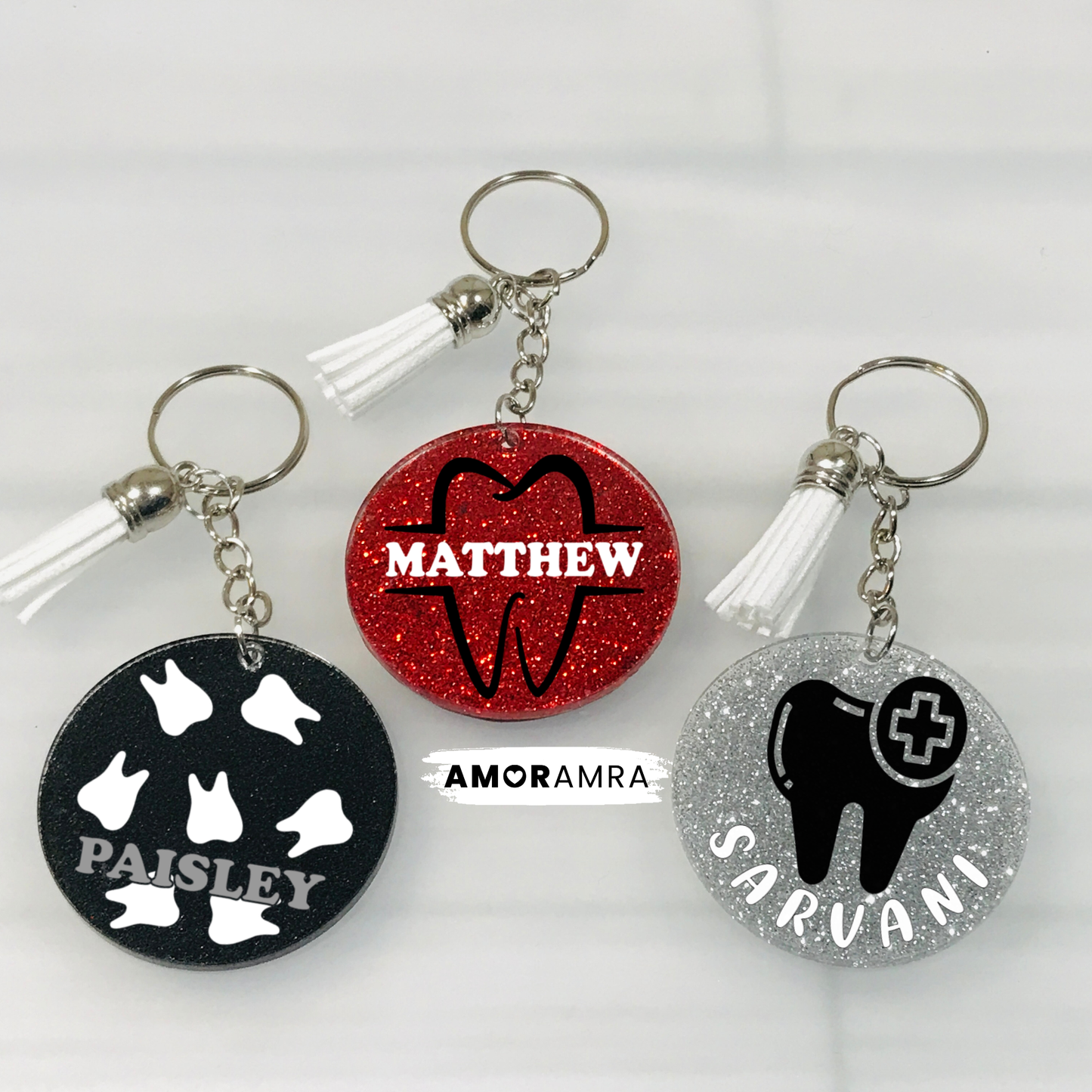 Personalized Tooth Keychain: Glitter Dental Gift