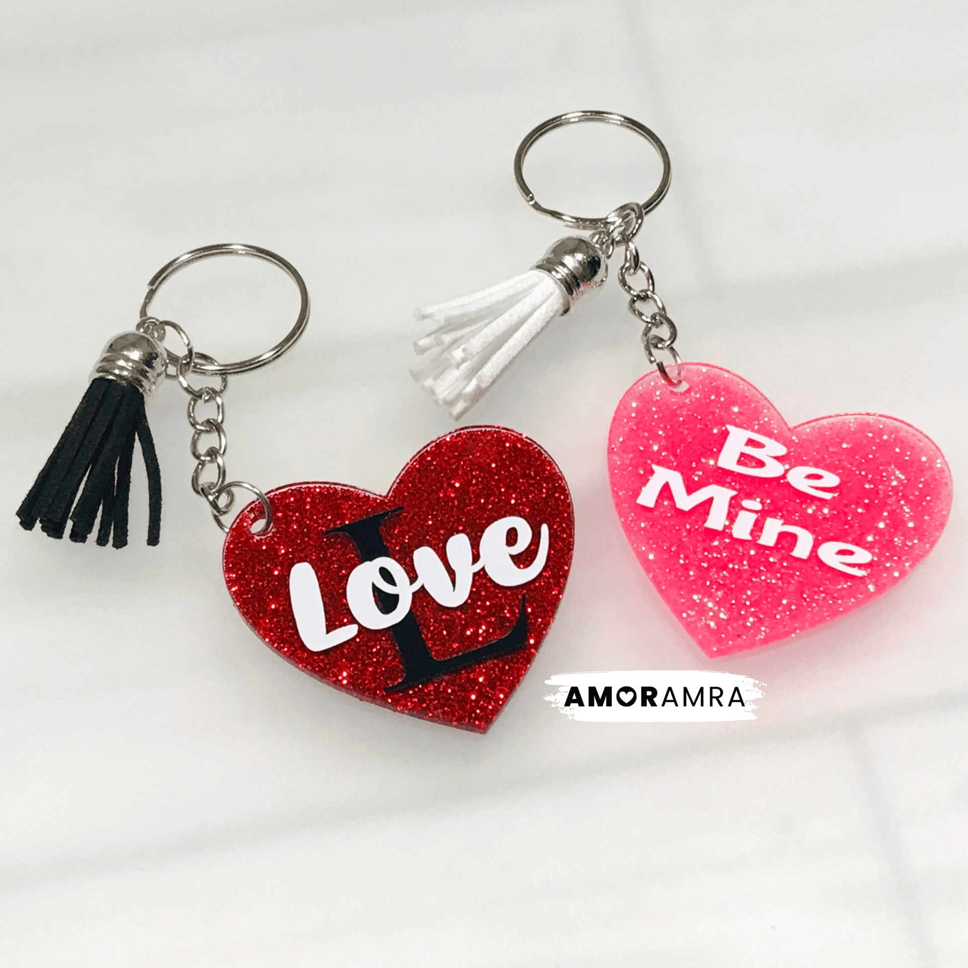 Personalized Glitter Heart Keychains - Amor Amra