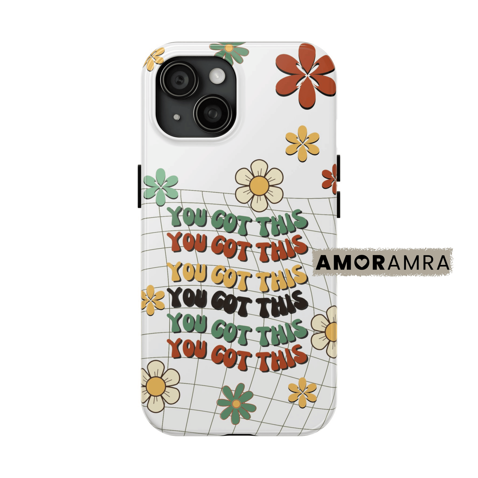 Phone case with floral design and 'You Got This' text. Groovy Retro You Got This iPhone Case