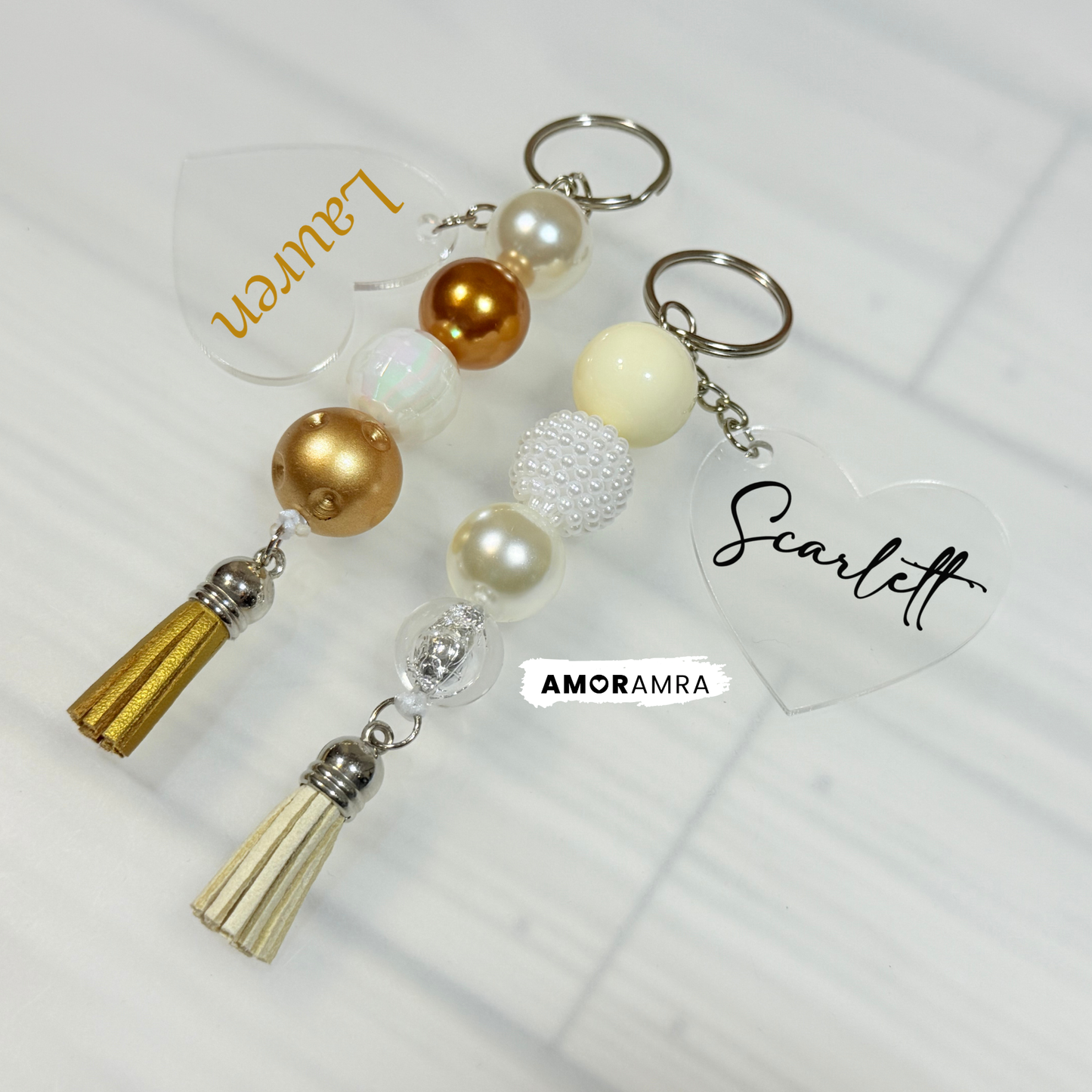 Personalized Beaded Heart Keychain