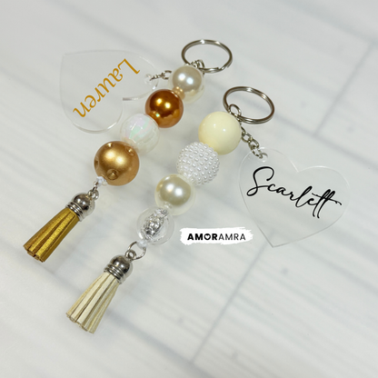 Personalized Beaded Heart Keychain