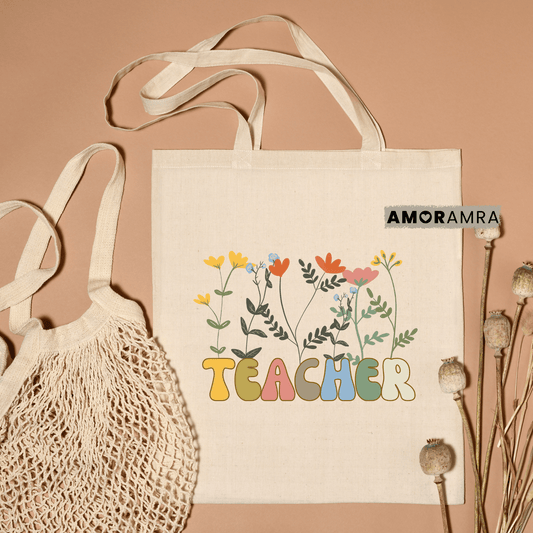 Teacher Tote Bag - Teacher Flowers - Amor Amra