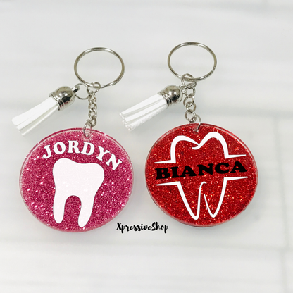 Personalized Tooth Keychain: Glitter Dental Gift
