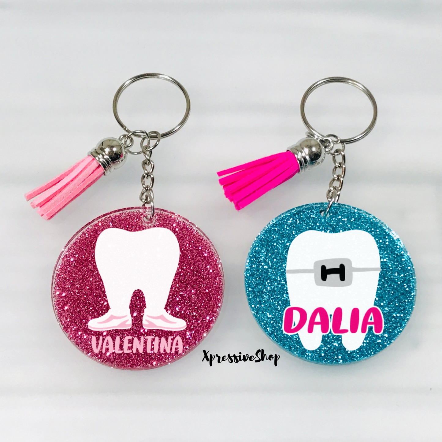 Personalized Tooth Keychain: Glitter Dental Gift