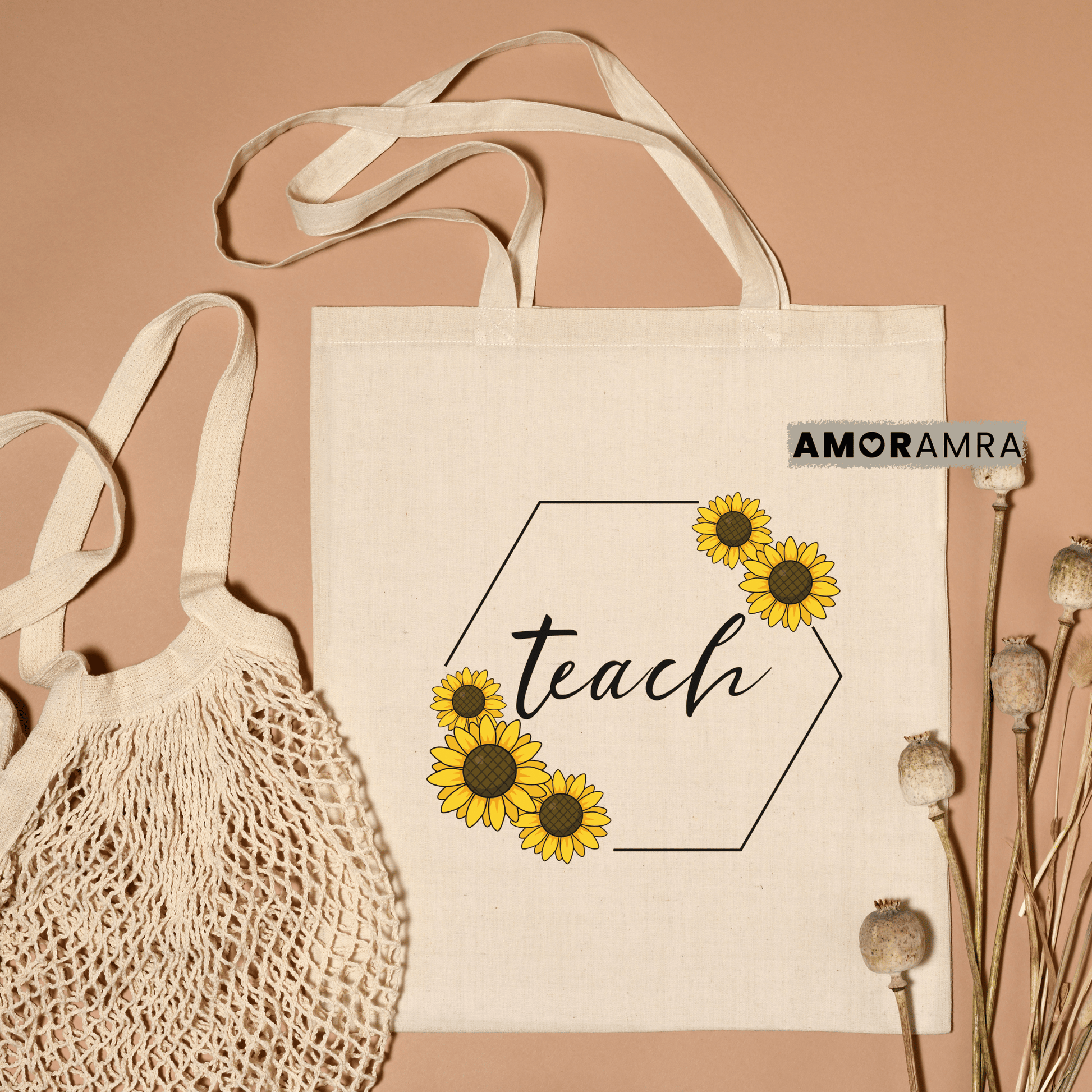 Teacher Tote Bag - Sunflower Teach - Amor Amra