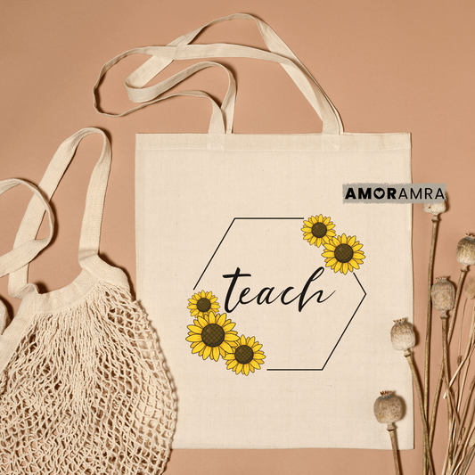 Teacher Tote Bag - Sunflower Teach - Amor Amra