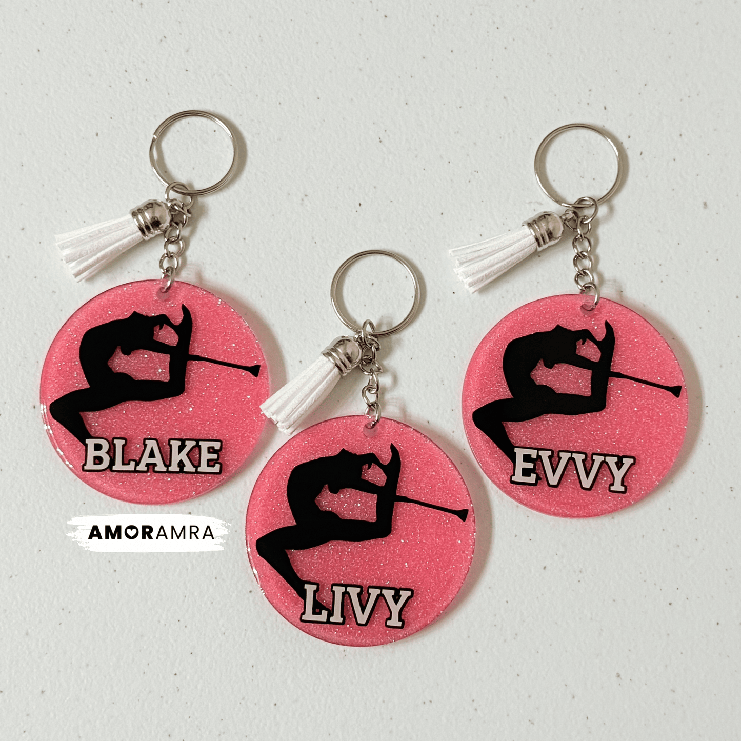 Personalized Glitter Baton Twirler Keychain | Twirling Gift - Amor Amra
