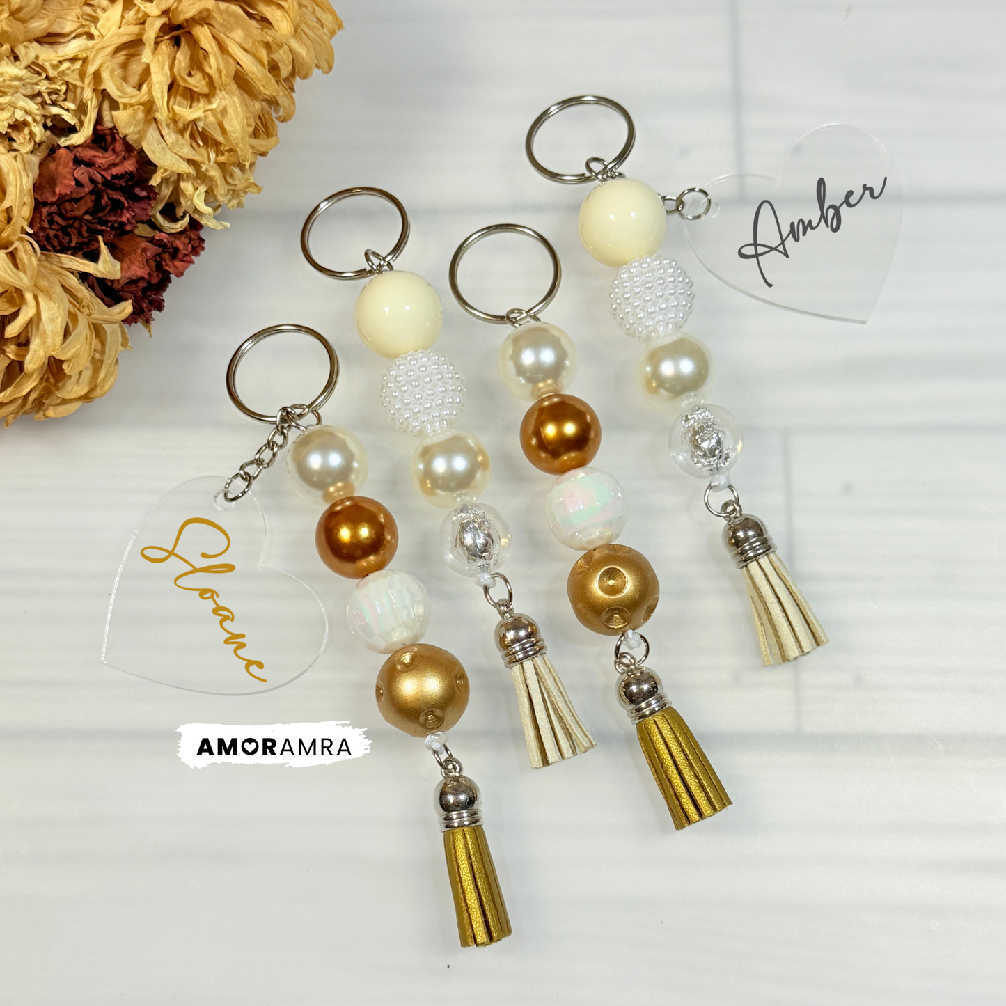 Personalized Beaded Heart Keychain