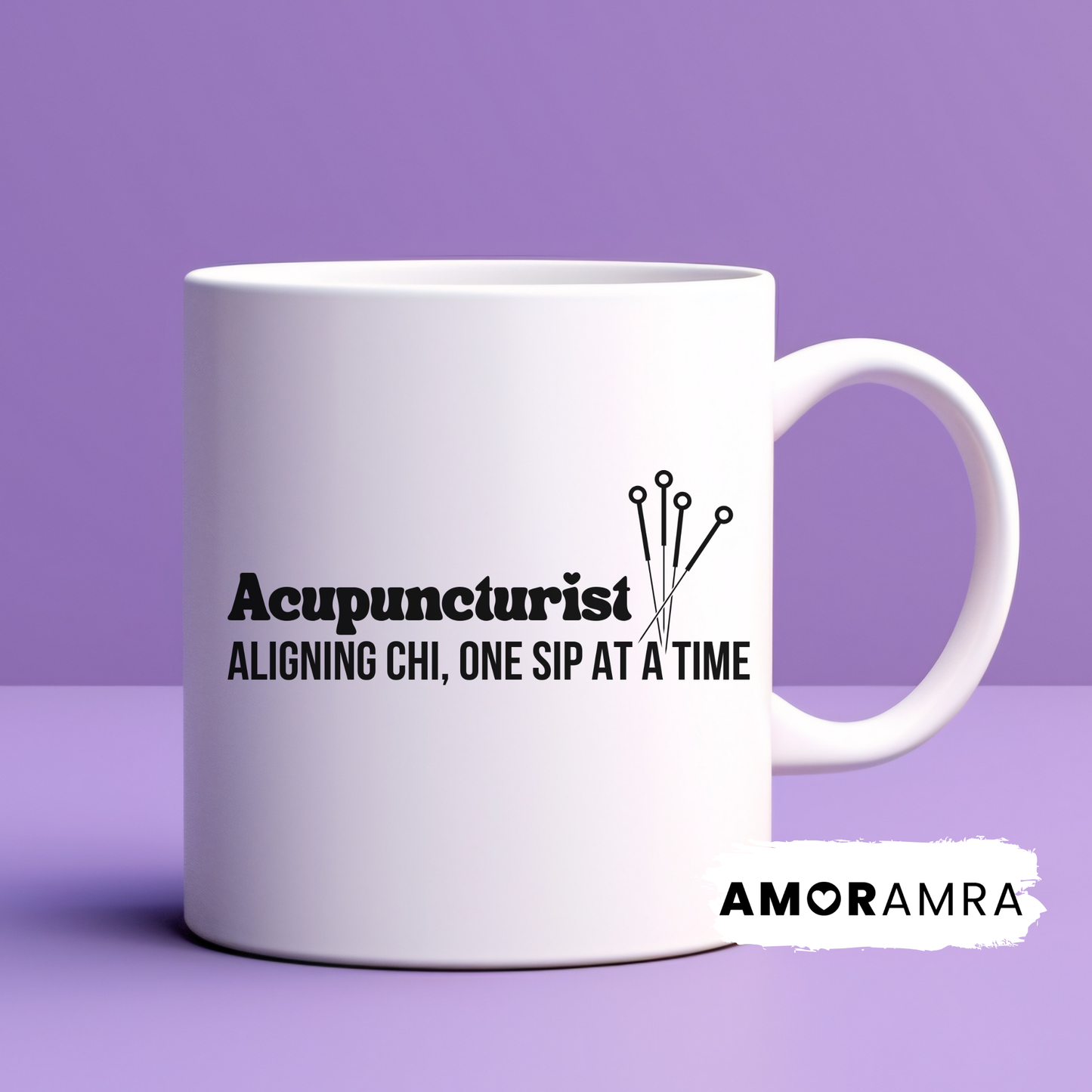 white mug with 'acupuncturist aligning chi one sip at a time text