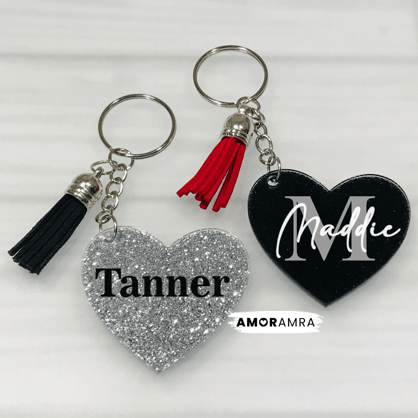 Personalized Glitter Heart Keychains - Amor Amra