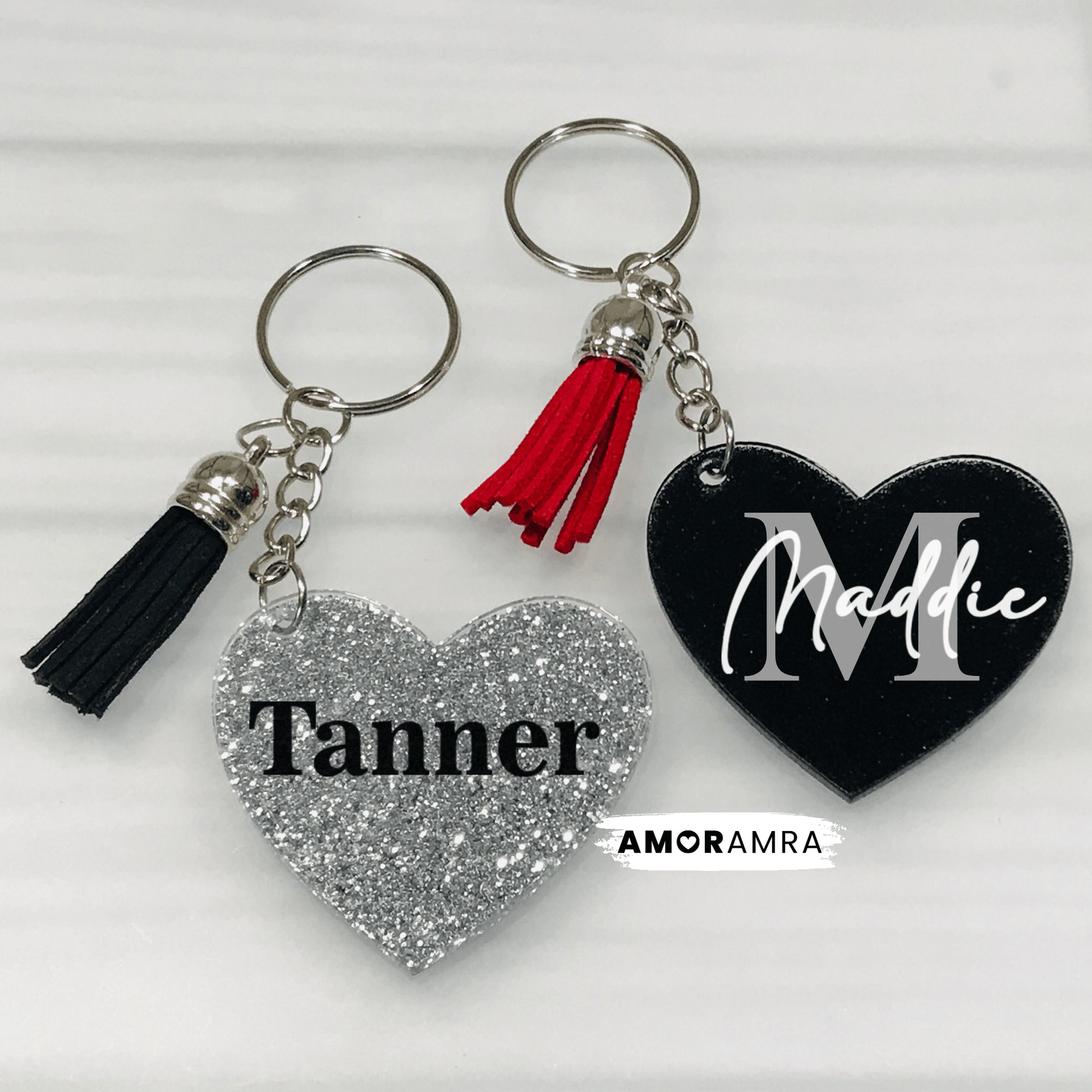 Personalized Glitter Heart Keychains - Amor Amra