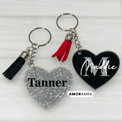 Personalized Glitter Heart Keychains - Amor Amra