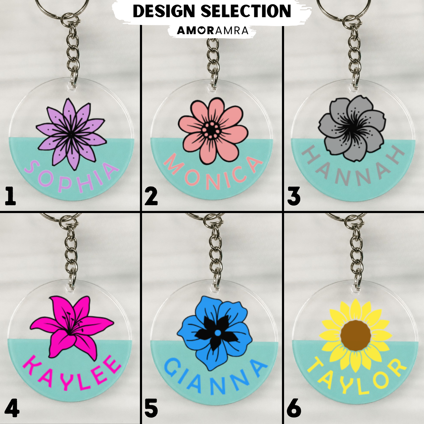 Personalized Flower Name Keychain
