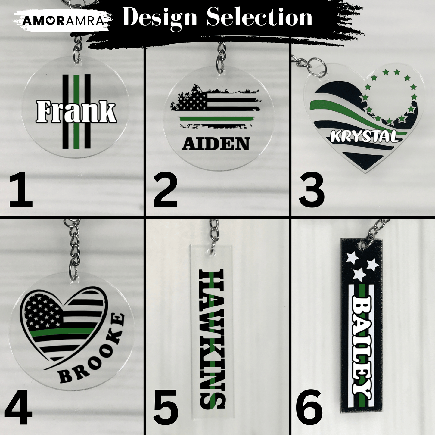 Personalized Thin Green Line Keychain