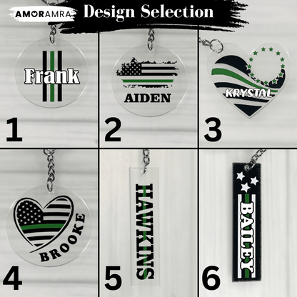 Personalized Thin Green Line Keychain