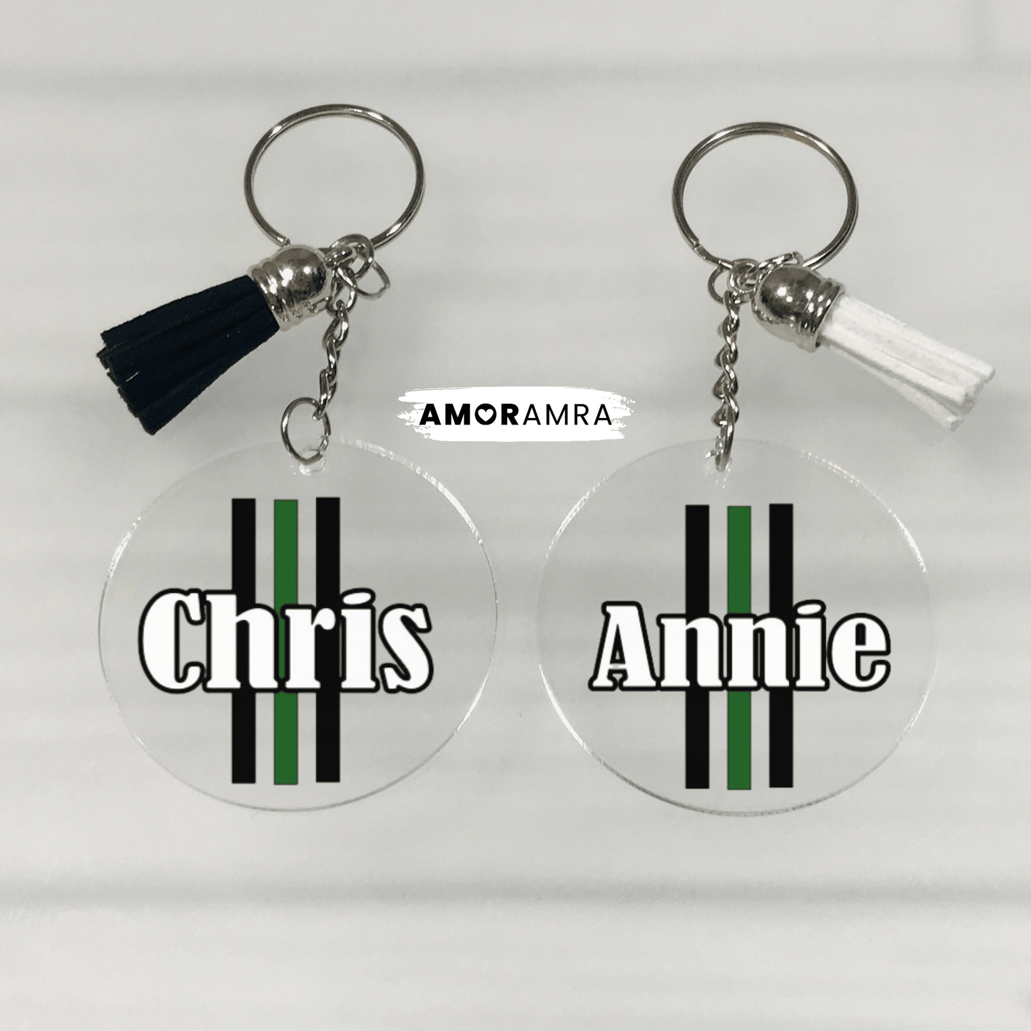 Personalized Thin Green Line Keychain