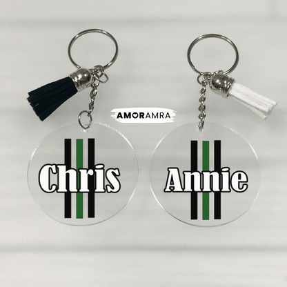 Personalized Thin Green Line Keychain