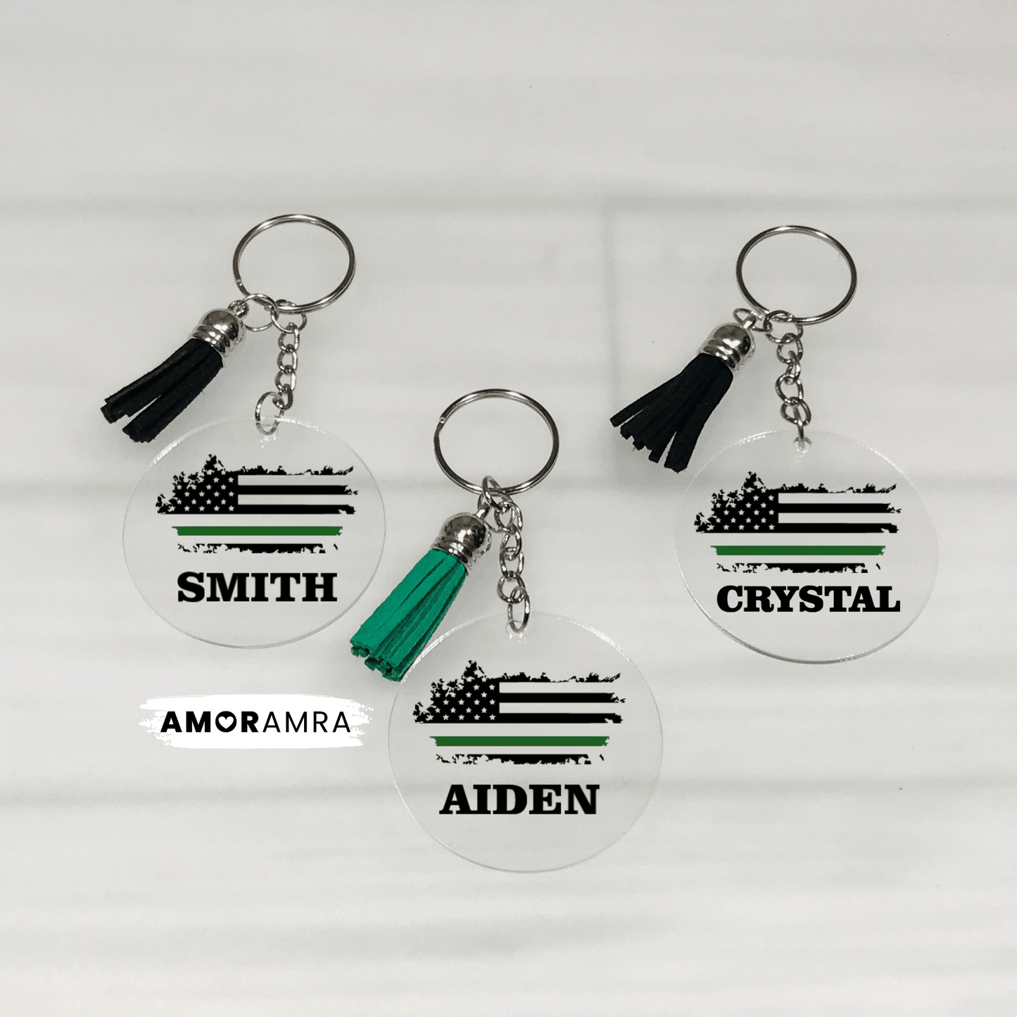 Personalized Thin Green Line Keychain