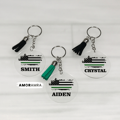 Personalized Thin Green Line Keychain