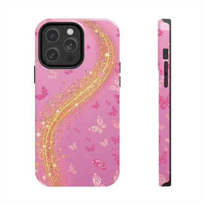 Pink Butterfly Gold Glitter Swirl iPhone Case