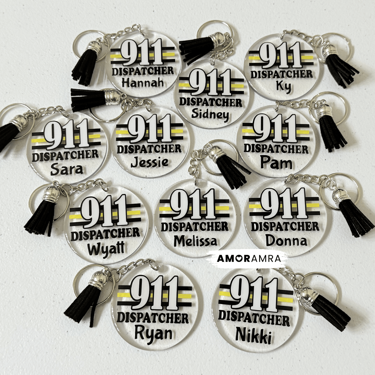 Personalized Thin Gold Line Keychain | 911 Dispatcher Gift - Amor Amra
