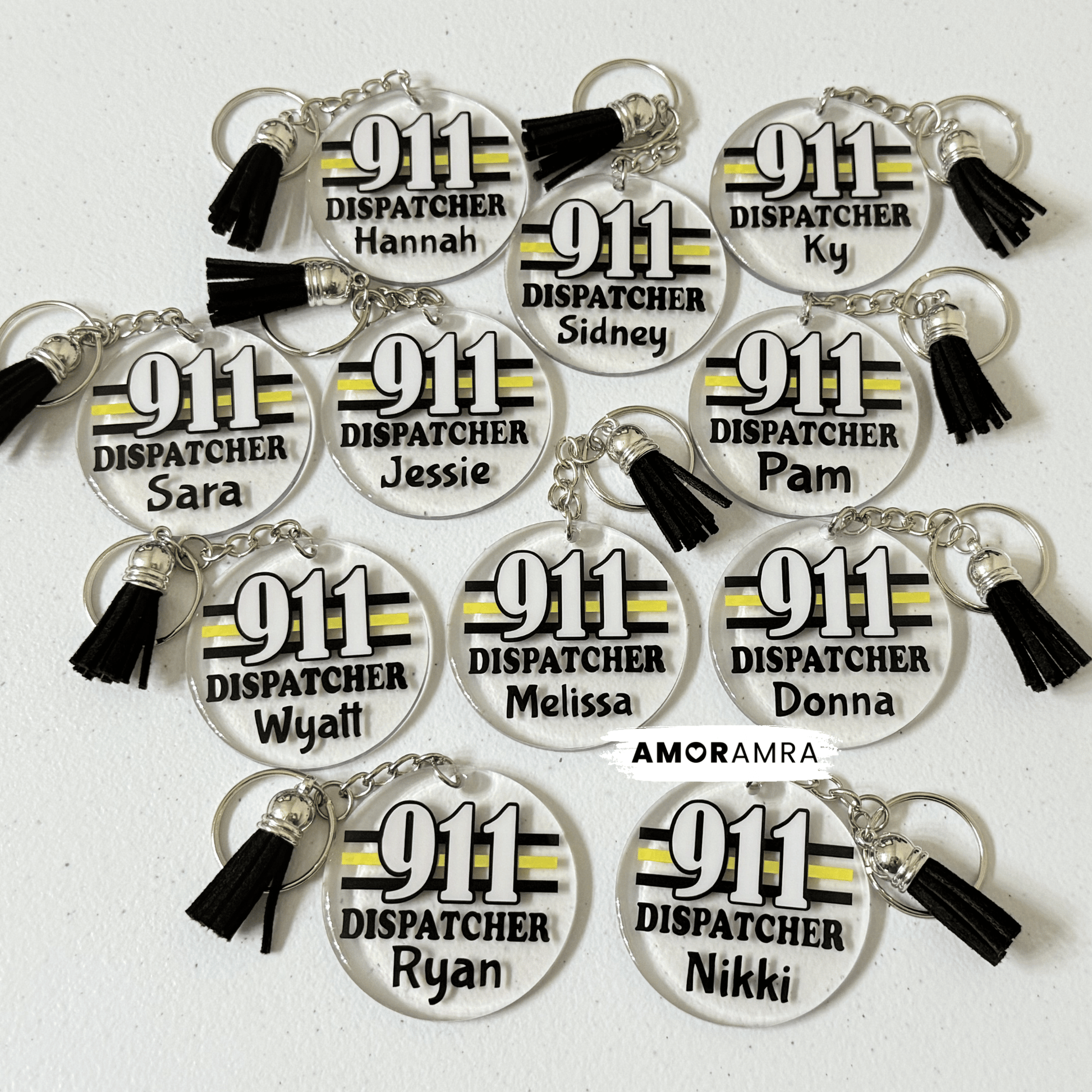 Personalized Thin Gold Line Keychain | 911 Dispatcher Gift - Amor Amra