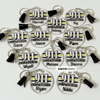 Personalized Thin Gold Line Keychain | 911 Dispatcher Gift - Amor Amra