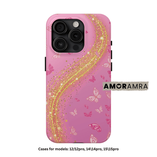 Pink Butterfly Gold Glitter Swirl iPhone Case