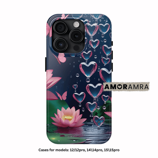 Pink Lotus Water Hearts iPhone Case