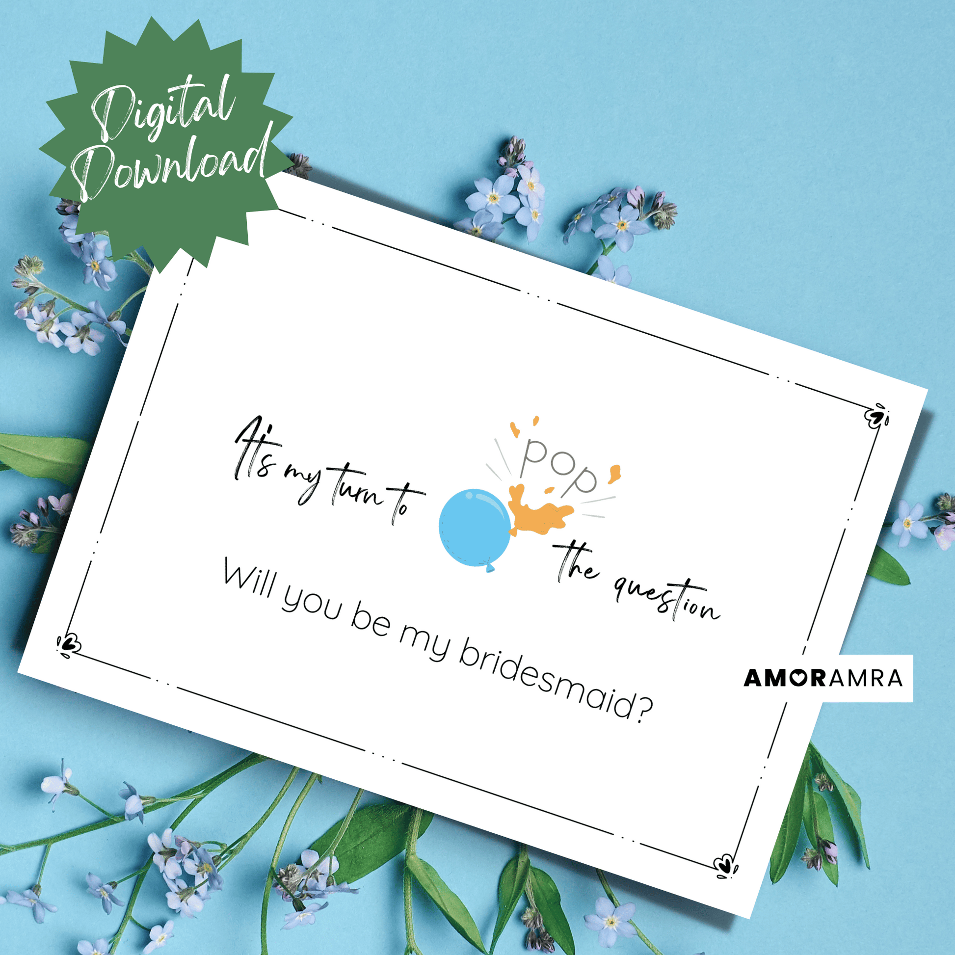 Printable Bridesmaid Proposal | Pop Question Card - Amor Amra