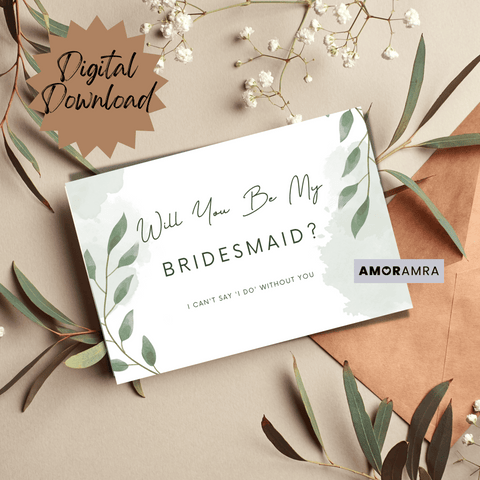 Printable Bridesmaid Proposal | Floral Green - Amor Amra