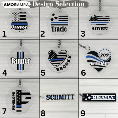 Personalized Thin Blue Line Keychain