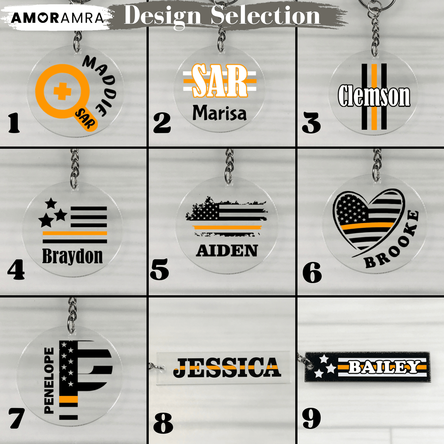 Personalized Thin Orange Line Keychain