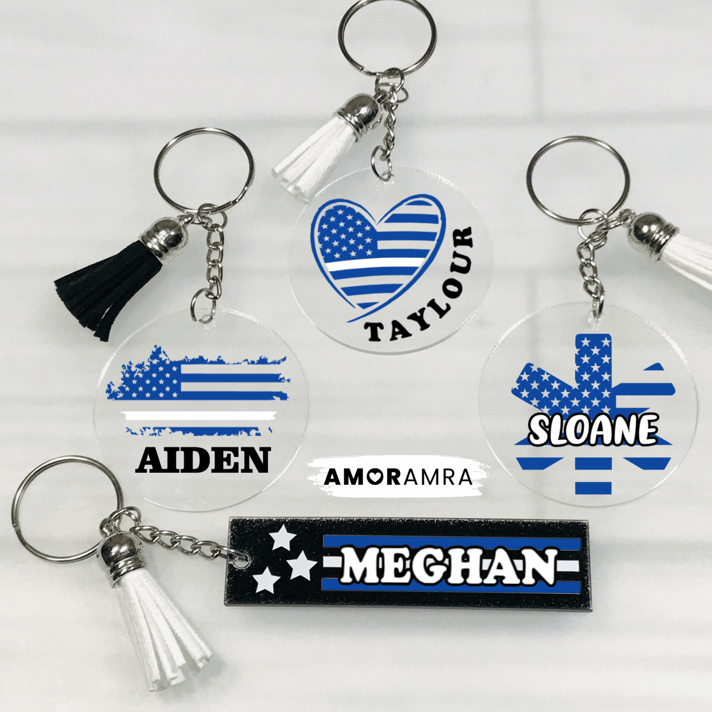 Personalized Thin White Line Keychain