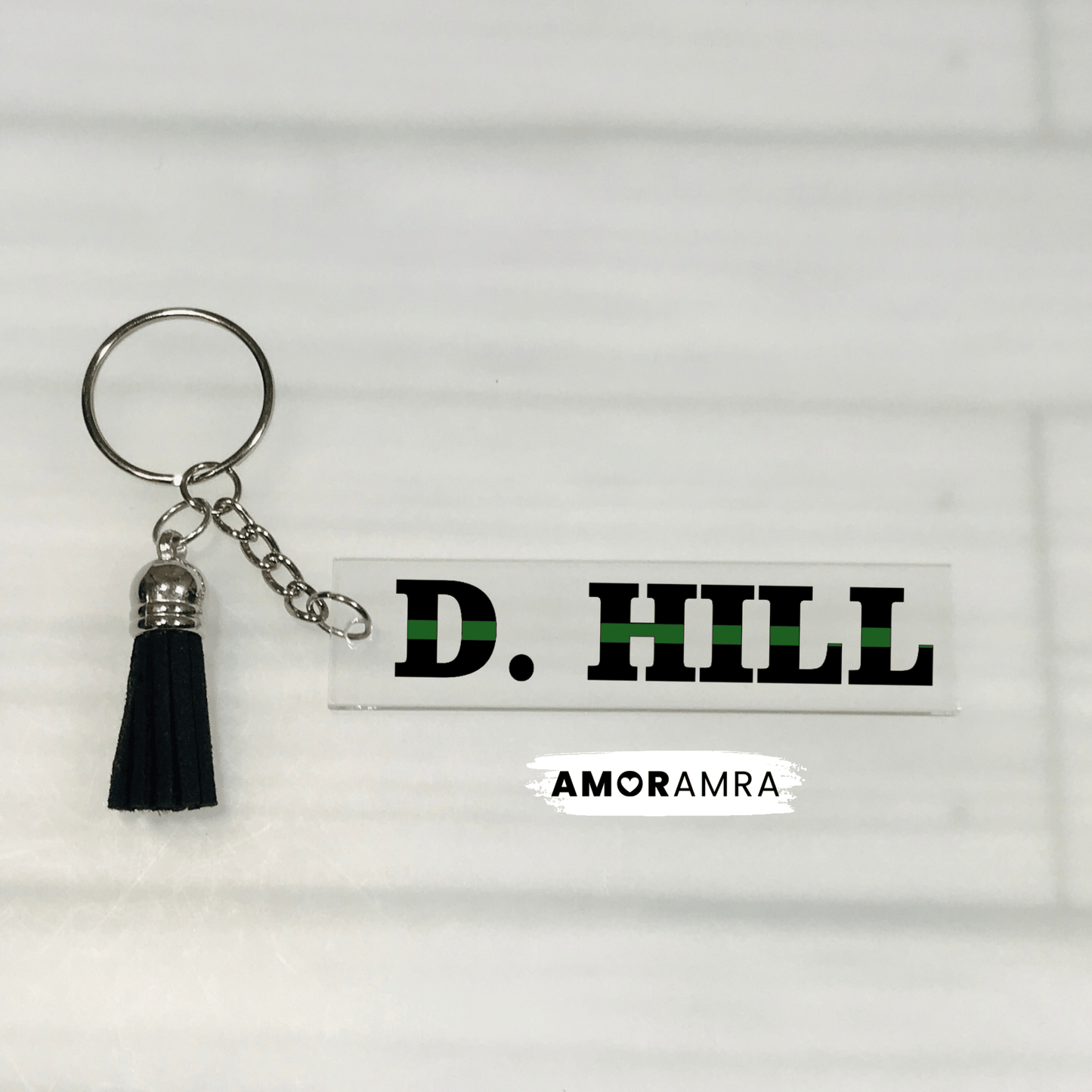 Personalized Thin Green Line Keychain