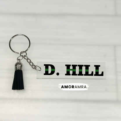 Personalized Thin Green Line Keychain